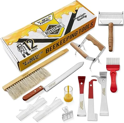 Honey Keeper 12-Piece Beekeeping Tool Kit - Essential Starter Supplies for Beginner Beekeepers