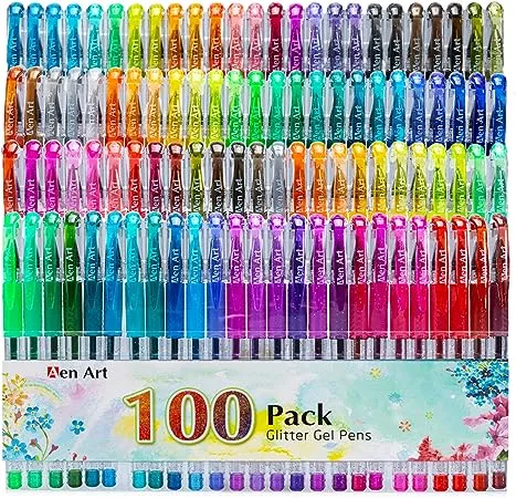 Glitter Gel Pens, 100 Color Glitter Pen Set for Making Cards, 30% More Ink Neon Glitter Gel Marker for Adult Coloring Books, Journaling Crafting Doodling Drawing