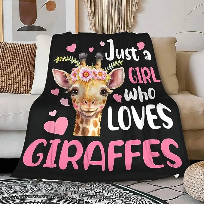 Just A Girl Who Loves Giraffes Blanket Lightweight Cozy Flannel Fleece Throw Blanket Best Gift Home Decor for Bed Couch Outdoor Camping 50"x40" S for Kids