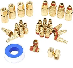 30 Pieces 1/4" NPT Air Coupler and Plug Kit, Quick Connect Air Fittings, Industrial Solid Brass Quick Connect, Connector Set