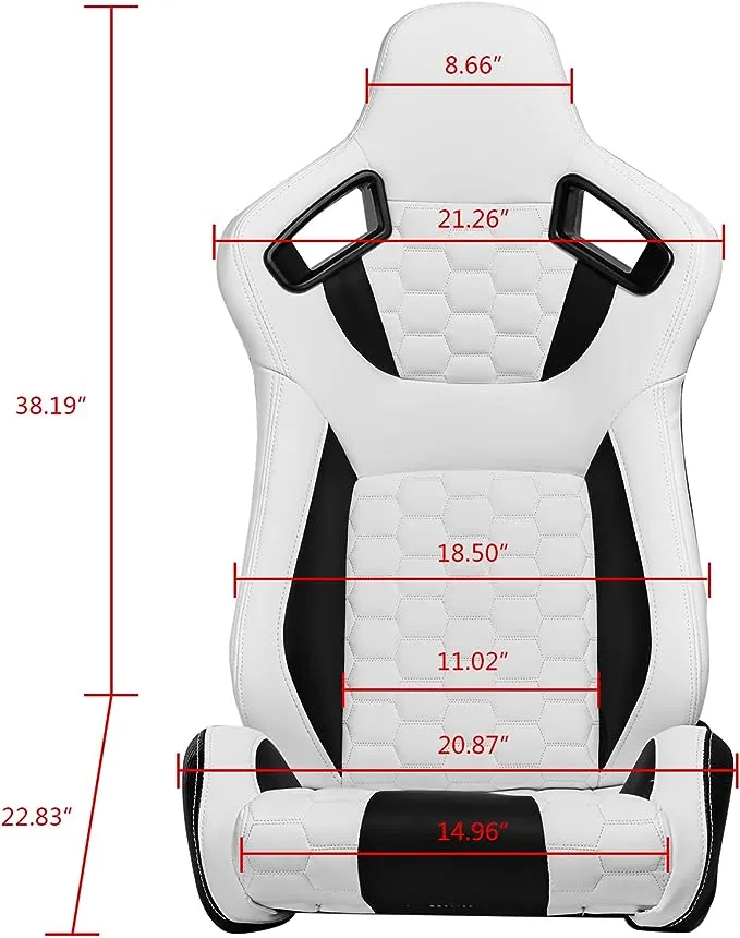 IKON MOTORSPORTS, Universal Racing Seats with Dual Sliders, Reclinable White & Black PU + Carbon Leather with Hexagonal Quilting Sport Bucket Seats, 1 Pair Driver + Passenger Side