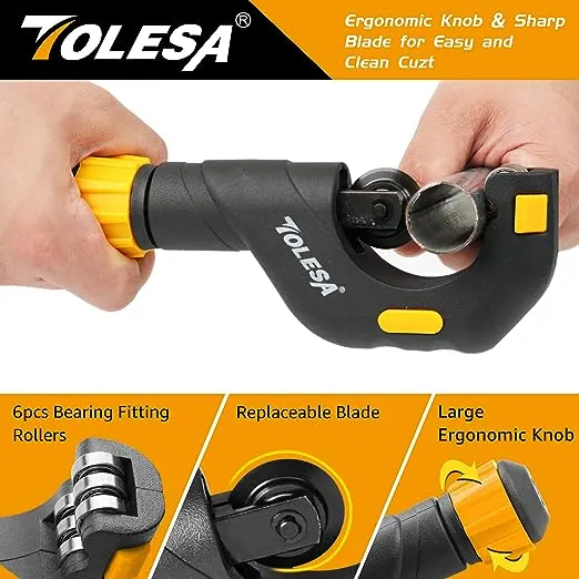 TOLESA Pipe Cutter Tools Heavy Duty Copper Tube Cutter 3 to 50mm with Deburring Tool Inner-Outer Reamer Conduit Cutter Plumbing Tools for Cutting Cop T1PC01