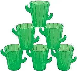 Plastic Cactus Shot Glasses, Set of 12 - Each Holds 2 oz - Fiesta and Cinco de Mayo Party Supplies 