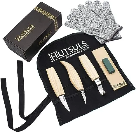 Hutsuls Wood Whittling Kit for Beginners - 8 pcs Razor Sharp Wood Carving Knife Set, Beautifully Designed Gift Box, Whittling Knife for Kids & Adults