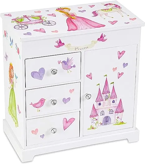 Unicorn Musical Jewelry Box with 3 Pullout Drawers, Fairy Princess and Castle Design, Dance of the Sugar Plum Fairy Tune