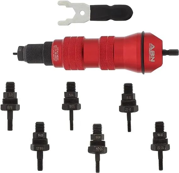 ABN Pneumatic Rivet Gun Drill Adapter - 1/4in Rivet Nut Tool Attachment with 8 Nosepieces for Cordless or Corded Drills