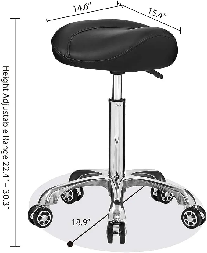 Saddle Stool Rolling Chair Hydraulic Adjustable with Wheels for Office Home Salon Spa Studio (Black)