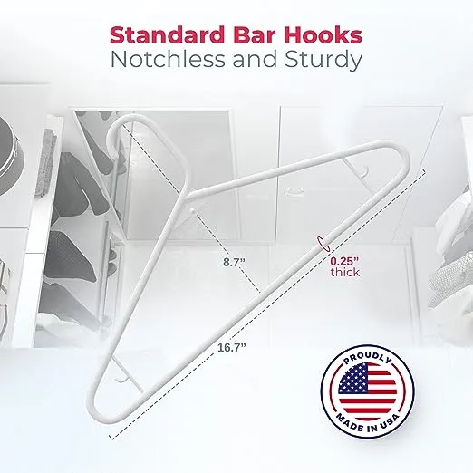 Made in USA Strong Plastic Clothes Hangers Bulk, 20 30 50 100 Pack Available, Laundry Clothes Hanger, Coat Hangers Plastic, Heavy Duty Plastic Hanger for Closet and Clothing Hangars (45pk White)