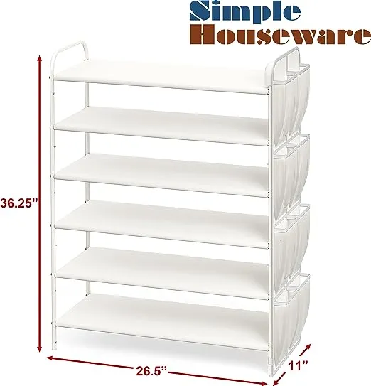 Simple Houseware 6-Tier Shoe Rack Storage Organizer with Side Hanging Bag