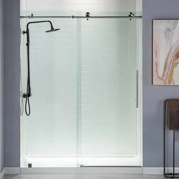 WOODBRIDGE Frameless Bathtub Shower Doors 56-60" Width x 62"Height with 3/8"(10mm) Clear Tempered Glass in Matte Black Finish,MSDC6062-MBL