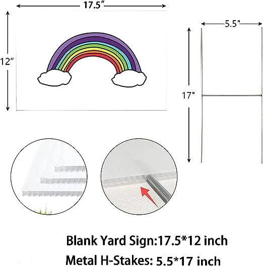 WENWELL Blank Yard Signs with H Metal Stakes 17 x 12 in,Real Estate Garage sale Signs,Corrugated Plastic Lawn Sign for Birthday,Custom Poster