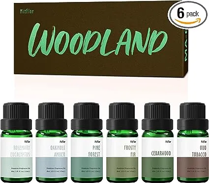 Fragrance Oil, MitFlor Woodland Set of Scented Oils, Soap & Candle Making Scents, Essential Oils for Diffusers for Home, Woody Aromatherapy Oil Gift Set, Pine Forest, Cedarwood, Frosty Fir & More