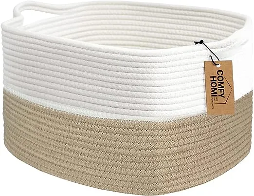 COMFY-HOMI Cotton Rope Woven Basket with Handles for shelf,Toy Book Cloth Storage Basket for Organizing-13.5"X11"X9.5" Storage Bin for Living Room