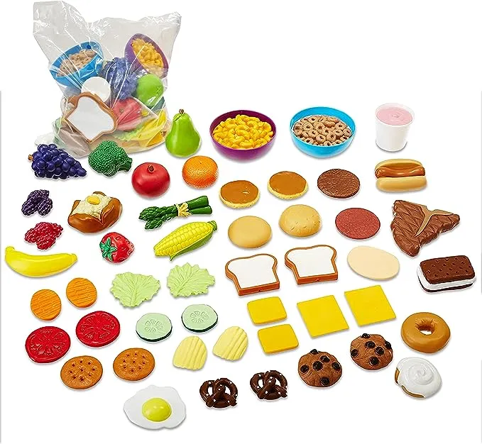 Learning Resources New Sprouts Complete Play Food Set - 50 Pieces, Ages 2+ Toddler Play Food, Kitchen Play Food, Play Food Sets for Kids