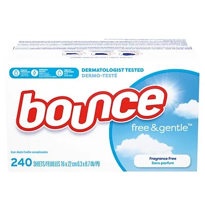 Bounce Fabric Softener Sheets - Free & Gentle - 240ctBounce 织物柔顺剂床单 - 自由且温和 - 240 克拉