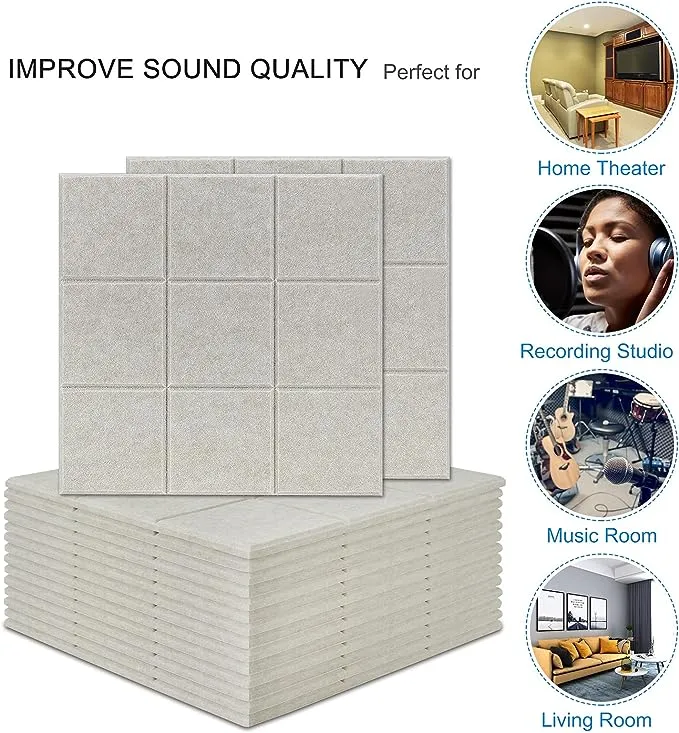 TroyStudio Thickened Acoustic Panels, 16 x 12 x 0.5 Inches Pack of 6 Felt Wall Decor Tiles Sound Absorbing Board, Noise Reverb Echo Dampening Soundproof Padding for Door Music Recording Home Studio