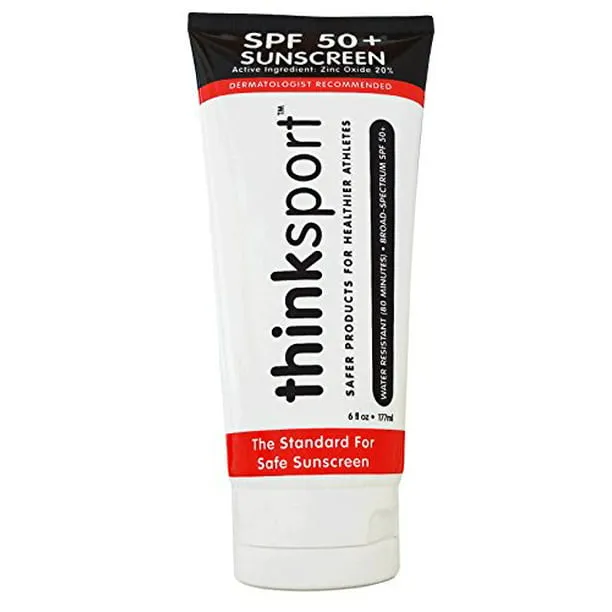 Thinksport SPF 50+ Mineral Sunscreen – Safe, Natural Sunblock for Sports & Active Use - Water Resistant Sun Cream –UVA/UVB Sun Protection – Vegan, Reef Friendly Sun Lotion, 6oz