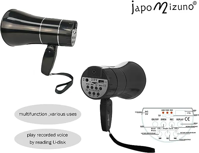 japomizuno Bullhorn Rechargeable Megaphone Speaker with 240&#039;s Recording,Sire<wbr/>n,U-