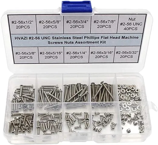 HVAZI #2-56 UNC Stainless Steel Phillips Flat Head Machine Screws Nuts Assort