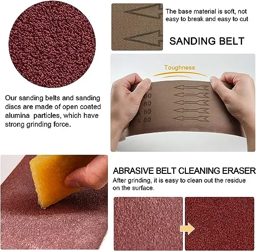 Sanding Belts and Sanding Discs Set for Power Combination Disc & Belt Sander 10 PCS 4 x 36” Aluminum Oxide Sanding Belts and 12 PCS 6” PSA Self Adhesive No-hole Sticky Back Sanding Discs(80-400 Grit)