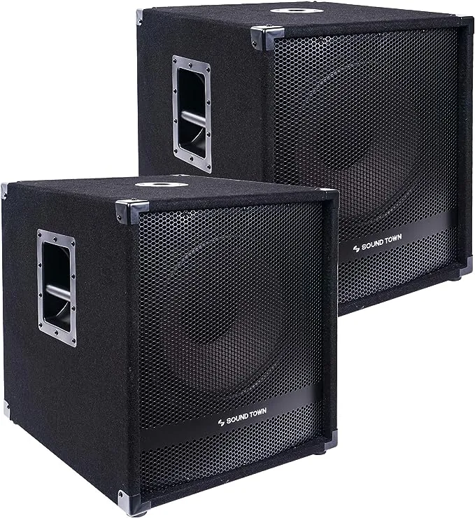 Sound Town Pair of 15" 1800W Powered Subwoofers with Class-D Amplifiers, 4" Voice ...