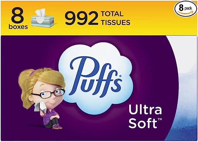 Puffs Ultra Soft Non-Lotion Facial Tissues, 8 Family Boxes, 120 Tissues Per Box (960 Tissues Total)