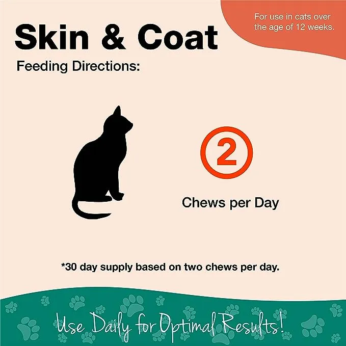 NaturVet – Skin & Coat Plus Omegas for Cats – 60 Soft Chews | Supports Healthy Skin & Glossy Coat | Enhanced with Omega-3, Omega-6 & Biotin | 30 Day Supply