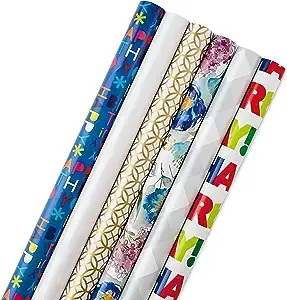 Hallmark All Occasion Wrapping Paper Bundle with Cut Lines on Reverse