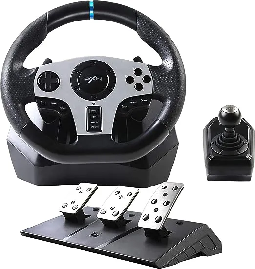 Gaming Racing Wheel, PXN V9 270°/900° Adjustable Racing Steering Wheel, with Clutch and Shifter, Support Vibration and Headset Function, Suitable