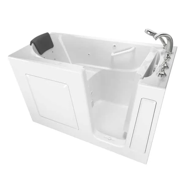 American Standard 29.75-in x 59.5-in White Fiberglass Walk-In Whirlpool Tub with Faucet, Hand Shower and Drain (Right Drain)