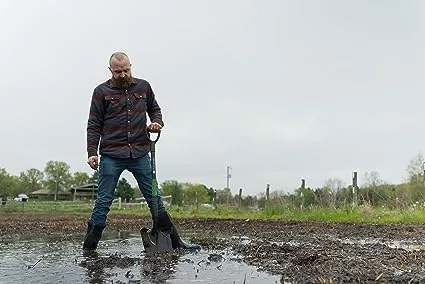 Hooyman Short Handle Digging Shovel with Heavy Duty Carbon Steel Construction, Ergonomic No-Slip H-Grip, D Handle, and Oversized Steps for Gardening, Land Management, Yardwork, Farming, and Outdoors