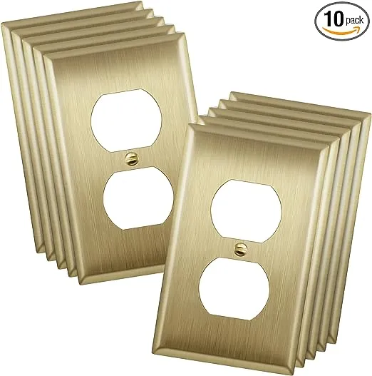 ENERLITES Toggle Light Switch Metal Wall Plate, Stainless Steel 201, Corrosion Resistant, Size 1-Gang 4.50" x 2.76", 7721-BB-10PCS, Brushed Brass, Gold (10 Pack)