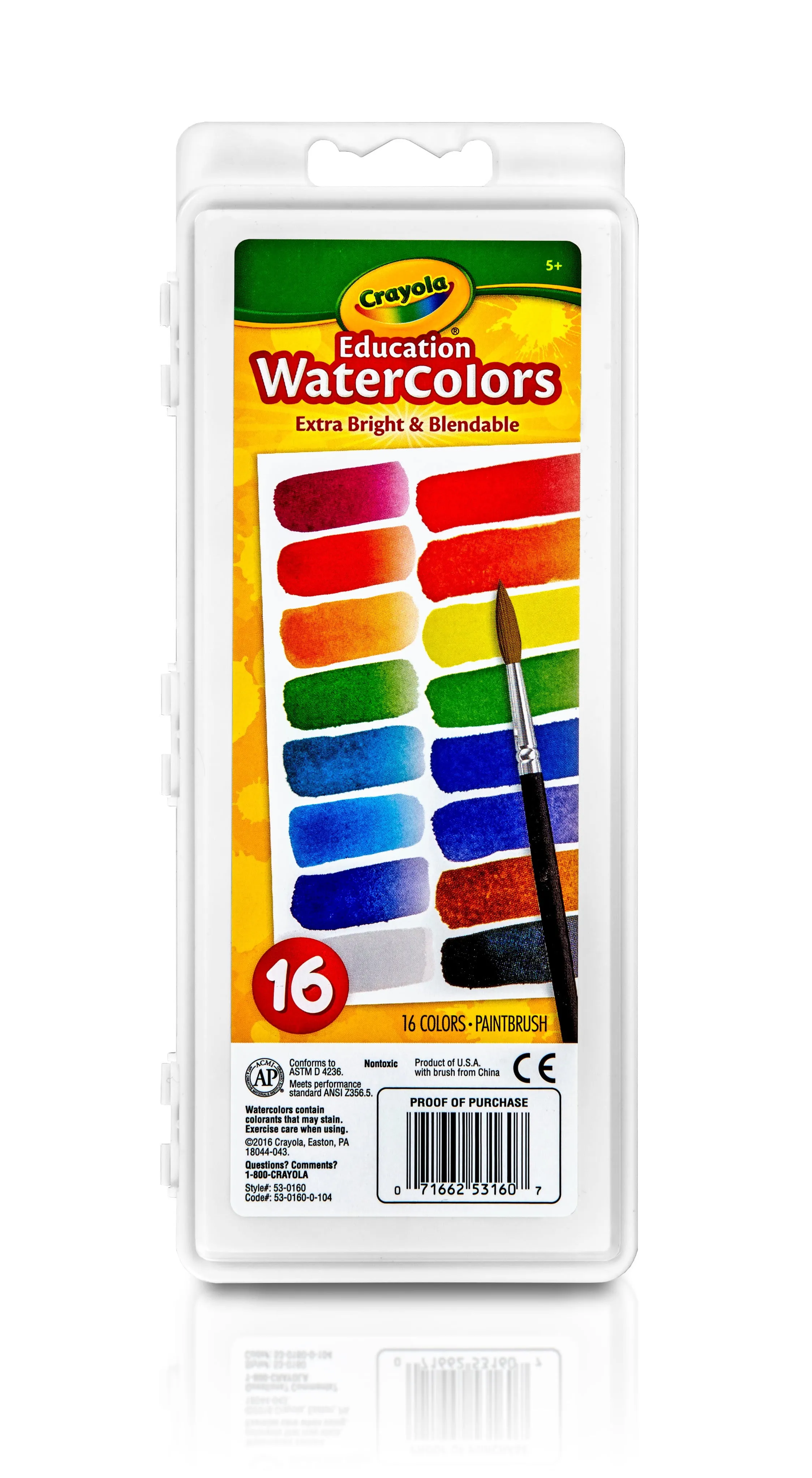 Crayola Watercolor Paint Set (16 Count), Washable Paint for Kids, 1 Paint Brush, Arts & Crafts Supplies, Assorted Colors, Ages 4+