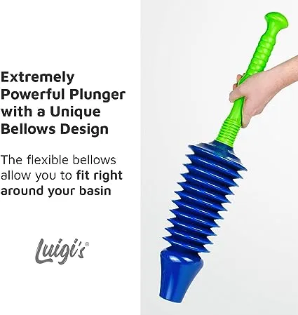 Luigi's World's Best Plunger - Unclogger Tools for Unblocking Toilet - Heavy Duty Plungers with Unique Unblocker Design - Remover Tool to Unblock Toilet Blockage - Blue and Green