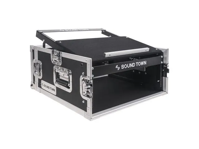 Sound Town 4-Space PA/DJ Pro Audio Rack/Road ATA Server Case with Slant Mixer Top (STMR-4U)