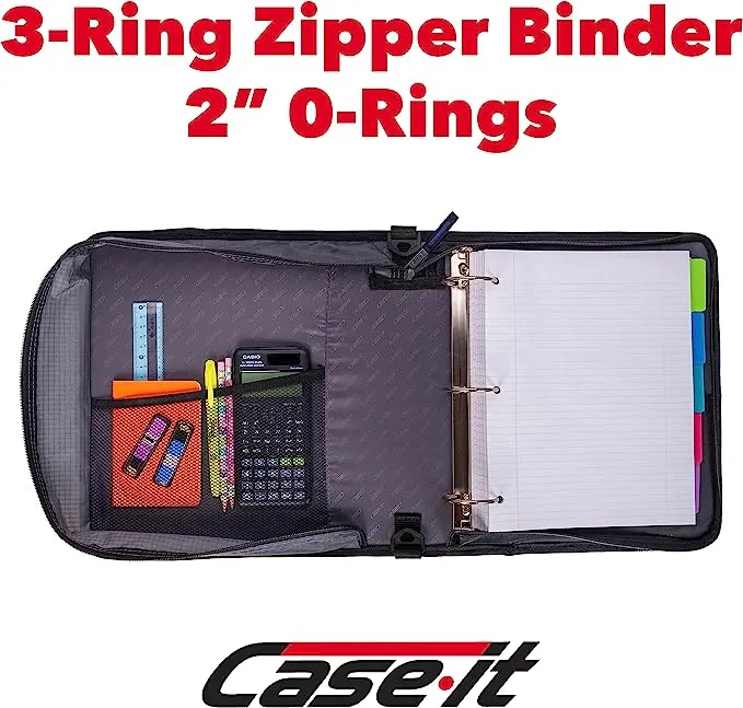 Case-it The Universal Zipper Binder - 2 Inch O-Rings - Padded Pocket That Holds up to 13 Inch Laptop/Tablet - Multiple Pockets - 400 Page Capacity - Comes with Shoulder Strap - Deep Purple LT-007