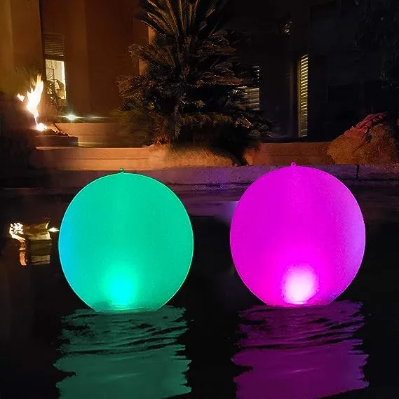 Floating Pool Lights Inflatable Waterproof IP68 Solar Glow Globe 14 Inch 2 Pcs