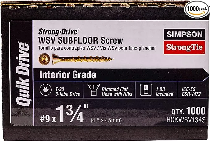 Simpson Strong-Tie HCKWSV134S Strong-Drive® WSV SUBFLOOR Screw (Collated) — #9 x 1-3/4 in. T25, Yellow Zinc (1000-Qty)