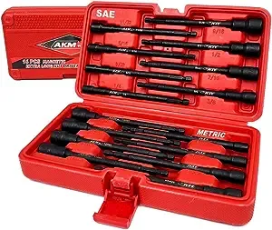 AKM TOOL 16 PC Magnetic Nut Driver Set, 6 Inches | 1/4 Inch Hex Shank | SAE & Metric | Cr-V Steel