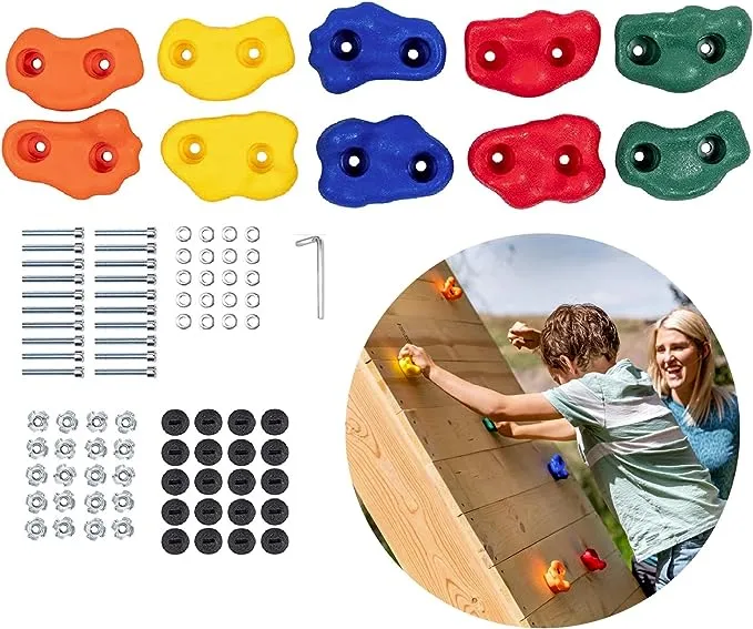 Squirrel Products Rock Climbing Holds for Kids, Deluxe Extra Large Climbing Rocks with Mounting Hardware - DIY Rock Wall Indoor & Outdoor Playground Accessories Wall Climbing Kit - Ages 3+