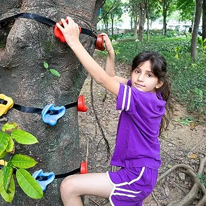 18 Ninja Tree Climbing Holds and 6 Sturdy Ratchet Straps for Kids Tree Climbing, Large Climbing Rocks for Outdoor Ninja Warrior Obstacle Course Training