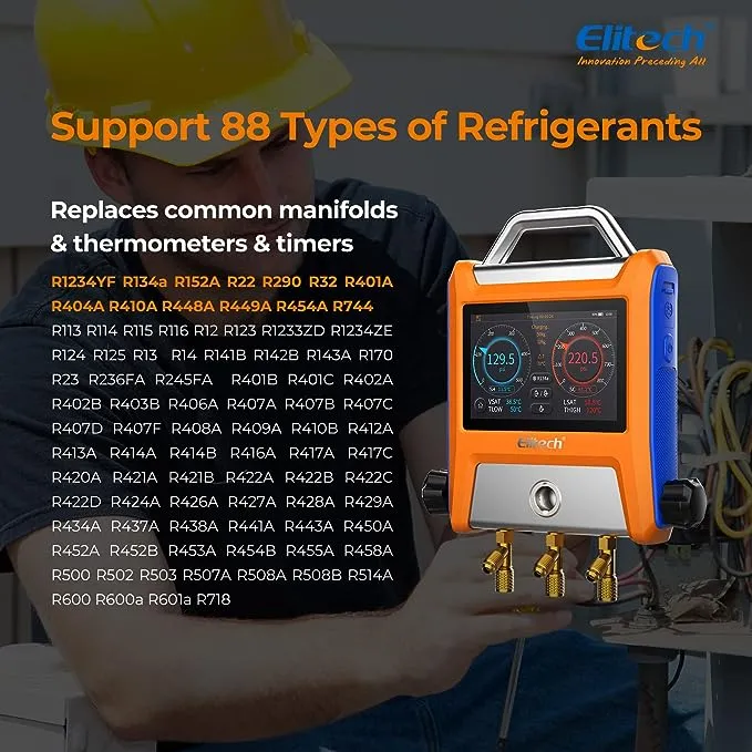 Elitech EMG-40V Intelligent HVAC Digital Manifold Gauge 4-Way Valve with Micron Gauge Transmitter