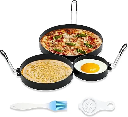 8" Omelette Ring,6" Pancake Ring,4" Griddle Egg Ring,Non-stick Stainless Steel Egg Cooker Omelet Ring Set(Upgrade Large 3 Packs Egg Cooking Rings for Griddle Frying Egg with Oil Brush & Egg Separator)