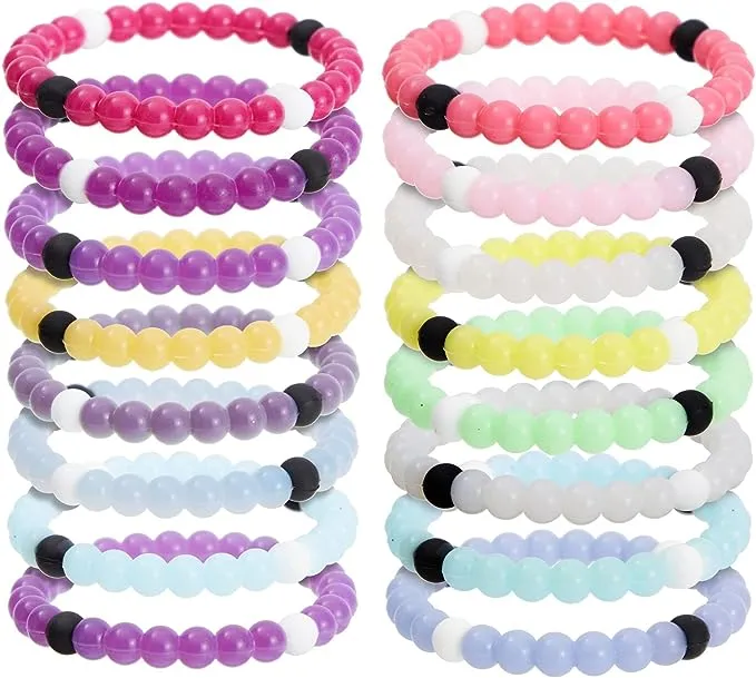 8 Pack Rubber of Beaded Bracelets for Girls in 6 Assorted Colors, 2.6 x 0.3 In