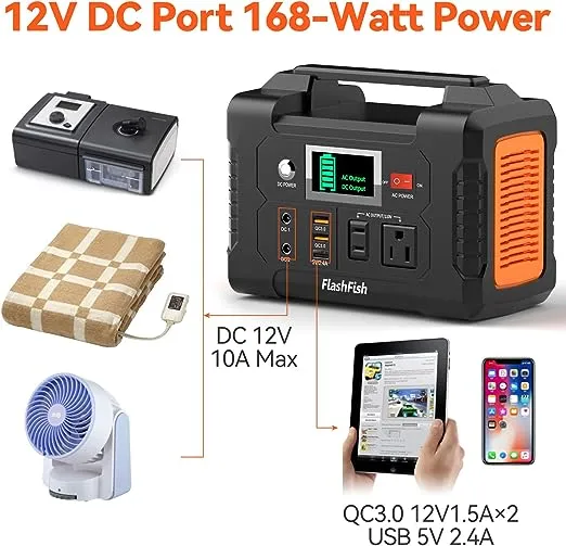 200W Portable Power Station, FlashFish 40800mAh Solar Generator With 110V AC Outlet/2 DC Ports/3 USB Ports, Backup Battery Pack Power Supply for CPAP Outdoor Advanture Load Trip Camping Emergency.