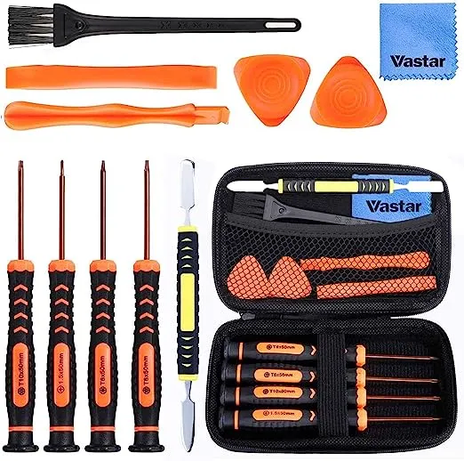 Vastar Repair Tool Kit for Xbox One 360 PS3 PS4 PS5 Controller XBOX series X|S, 12 in 1 T6 T8 T10 Xbox One Screwdriver Set with Cross Screwdriver 1.5, Safe Pry Tools, Cleaning Brush