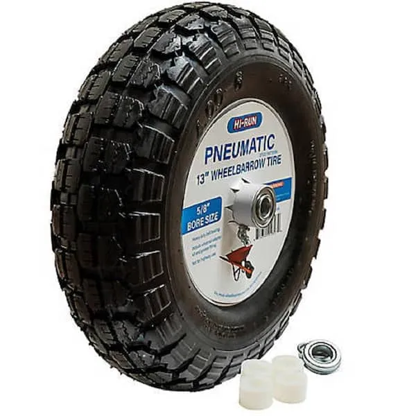 Hi-Run 13-in Pneumatic Wheelbarrow Tire with Universal Bearing Kit and Grease Fitting (Stud)