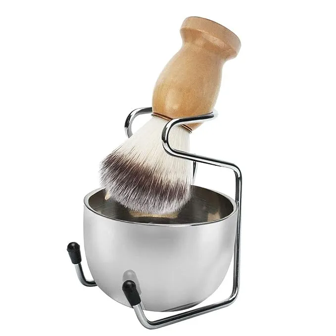 Natural Boar Shaving Brush, Soap Bowl & Stand Holder Set