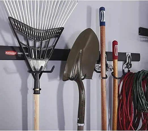 Rubbermaid FastTrack 2-Handle Hook (S Hook), Mounted Garage Storage and Space Saving Organization System, Metallic Powder-Coated Steeel, for Rakes/Brooms/Toys/Ladders,