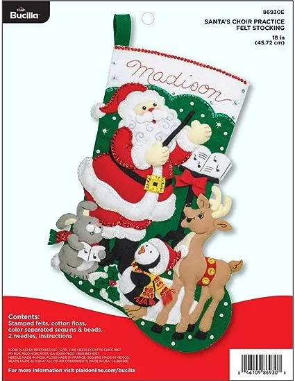 Bucilla Felt Stocking Applique Kit 18" Long-Santa's Choir Practice